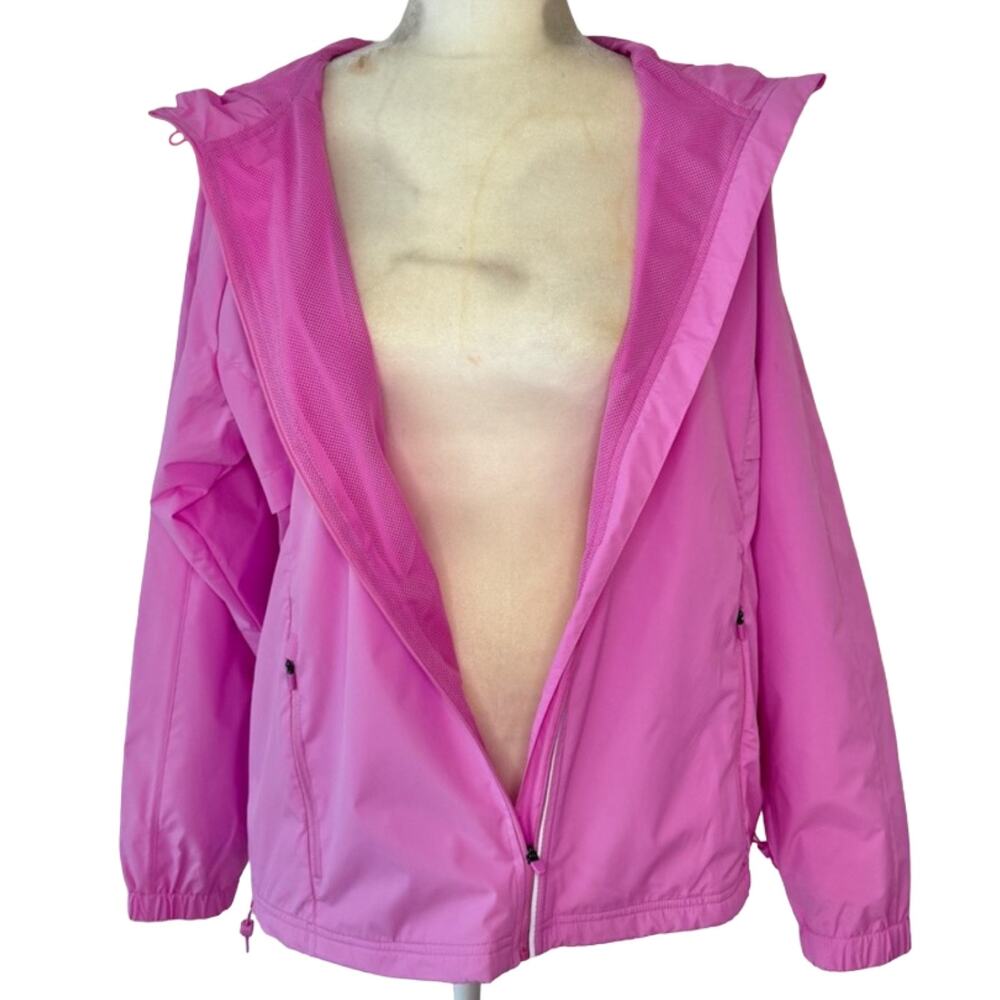 ASICS Pink Hooded Mesh Zip Pockets Windbreaker Reflective Jacket sz L NEW No Tag - Picture 9 of 12